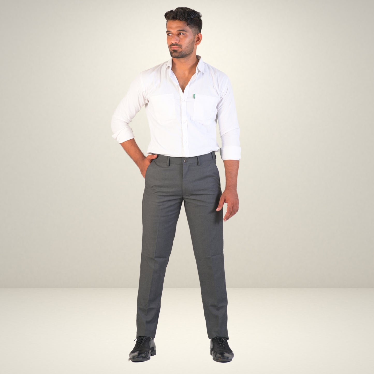 Men's Grey Formal Flexi Waist Pants