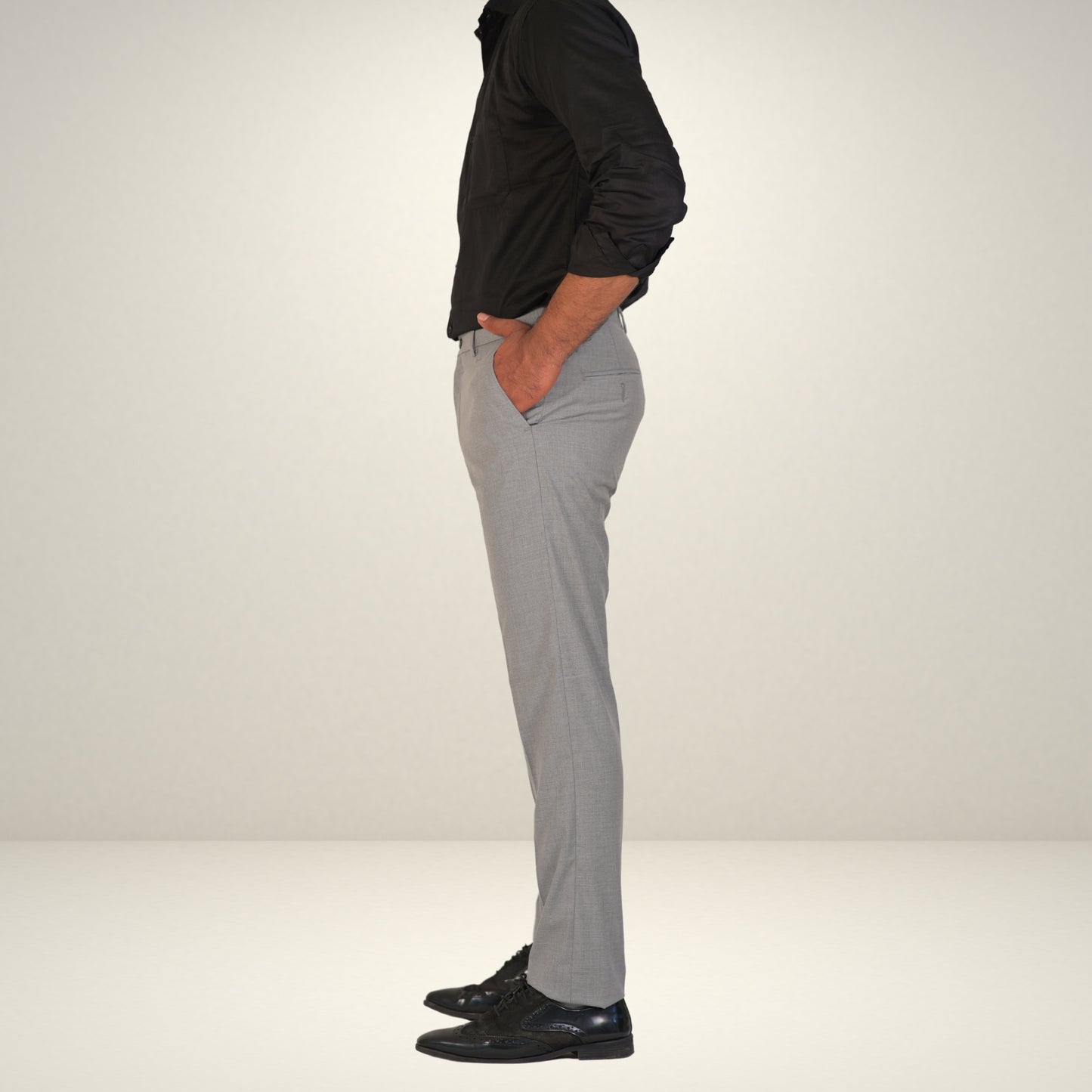 Men's Light Grey Formal Flexi Waist Pants