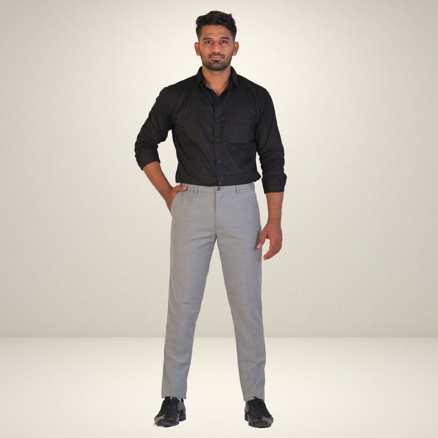 Men's Light Grey Formal Flexi Waist Pants