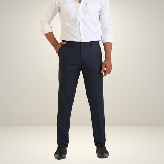 Men's Blue Formal Flexi Waist Pants